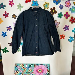 genuine dickies dark blue denim button down shirt